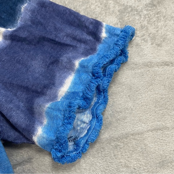 Chico’s Shirt 1 (Medium) 100% Linen Tie Dye Fringe Sleeve Tee Blue - Picture 3 of 7